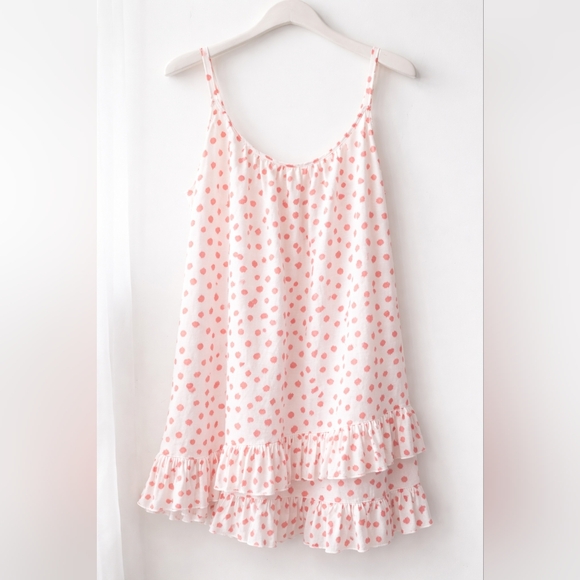 Oscar de la Renta Pink Polka Dot Ruffle Nightgown|Luxury Sleepwear|Night Top S - Picture 4 of 8